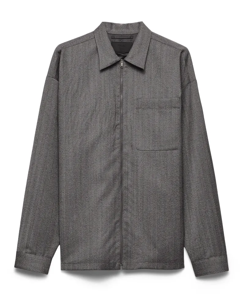 Prada Hemd Mit Reißverschluss Aus Wolle, Herren, Grau, Größe Grau