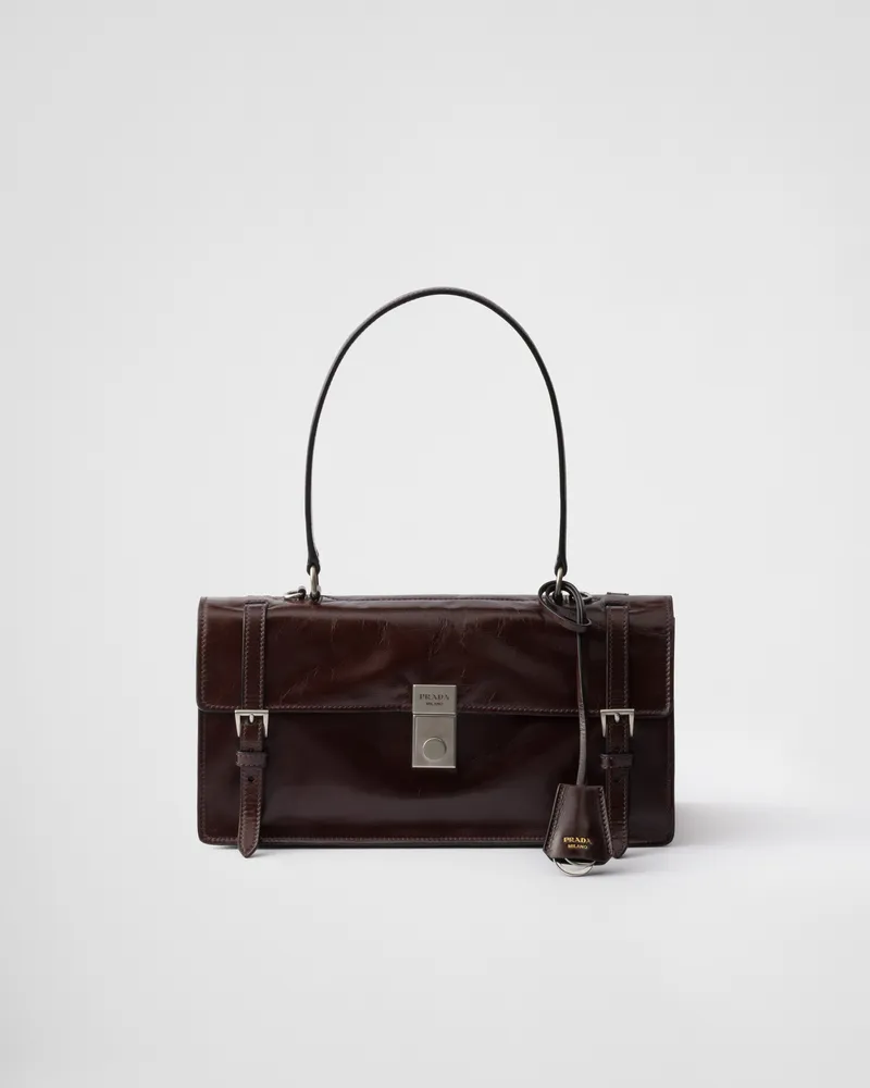 Prada Mittelgroße Handtasche aus Leder Dunkelbraun