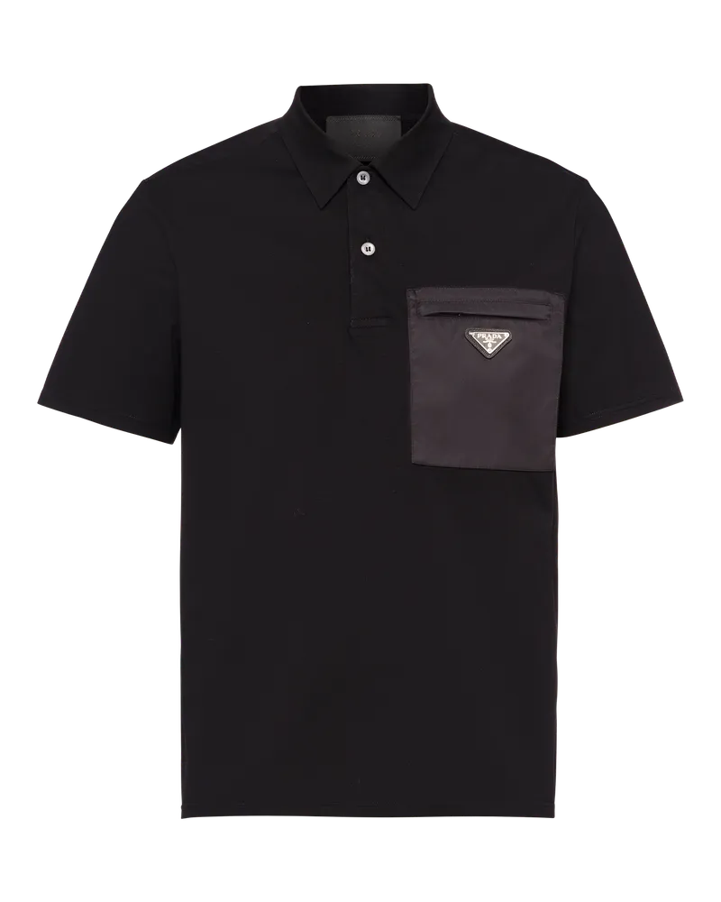 Prada Poloshirt aus Baumwoll-Stretch Re-Nylon-Details Schwarz