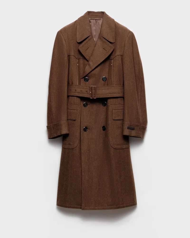 Prada Doppelreihiger Mantel aus Wolle Tabak