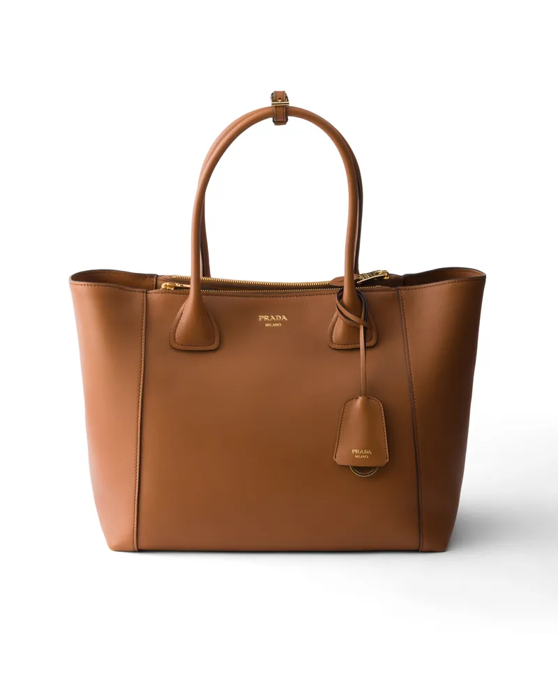 Prada Große Tote Bag Aus Leder, Damen, Cognac Cognac