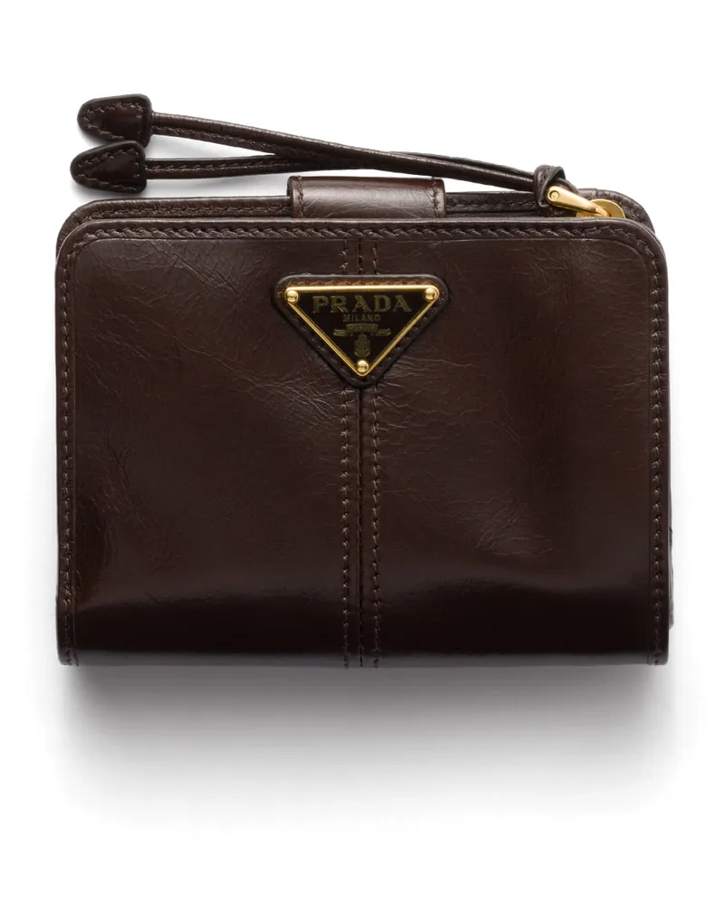Prada Kleine Geldbörse Aus Leder, Damen, Dunkelbraun Dunkelbraun