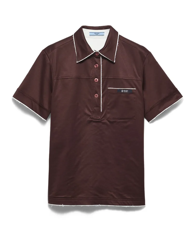 Prada Poloshirt Aus Lisle-baumwolle, Damen, Ebenholz, Größe Ebenholz