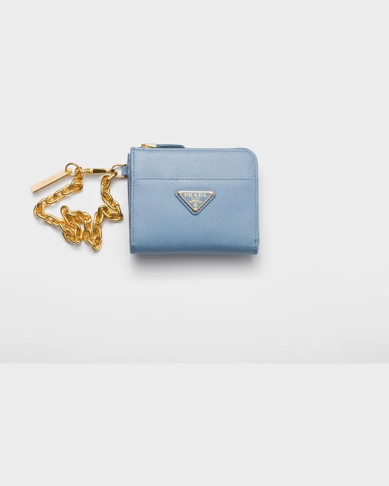 Prada Kleine Geldbörse aus Saffiano-Leder mit Reißverschluss Astralblau