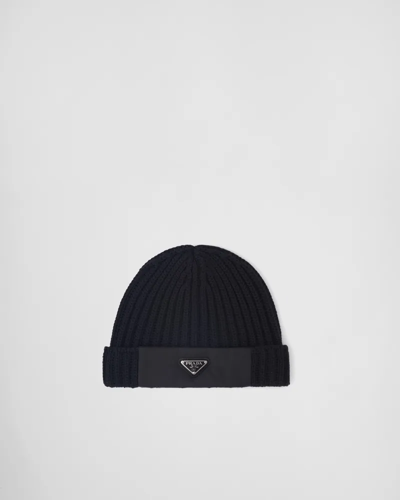 Prada Mütze aus Wolle und Gabardine Re-Nylon Schwarz