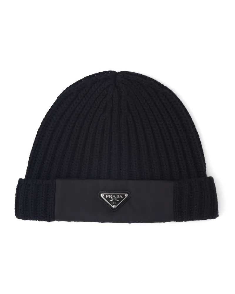 Prada Mütze Aus Wolle Und Gabardine Re-nylon, Herren, Schwarz, Größe Schwarz