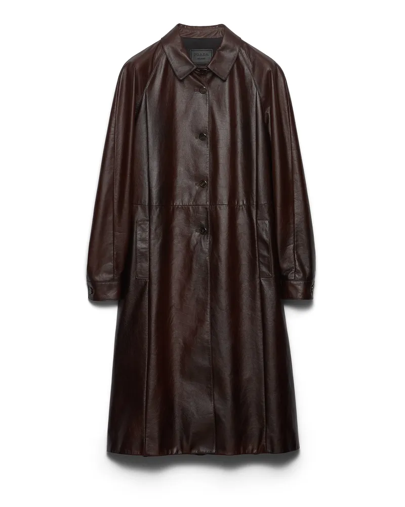 Prada Mantel Aus Leder, Damen, Kakaobraun, Größe Kakaobraun