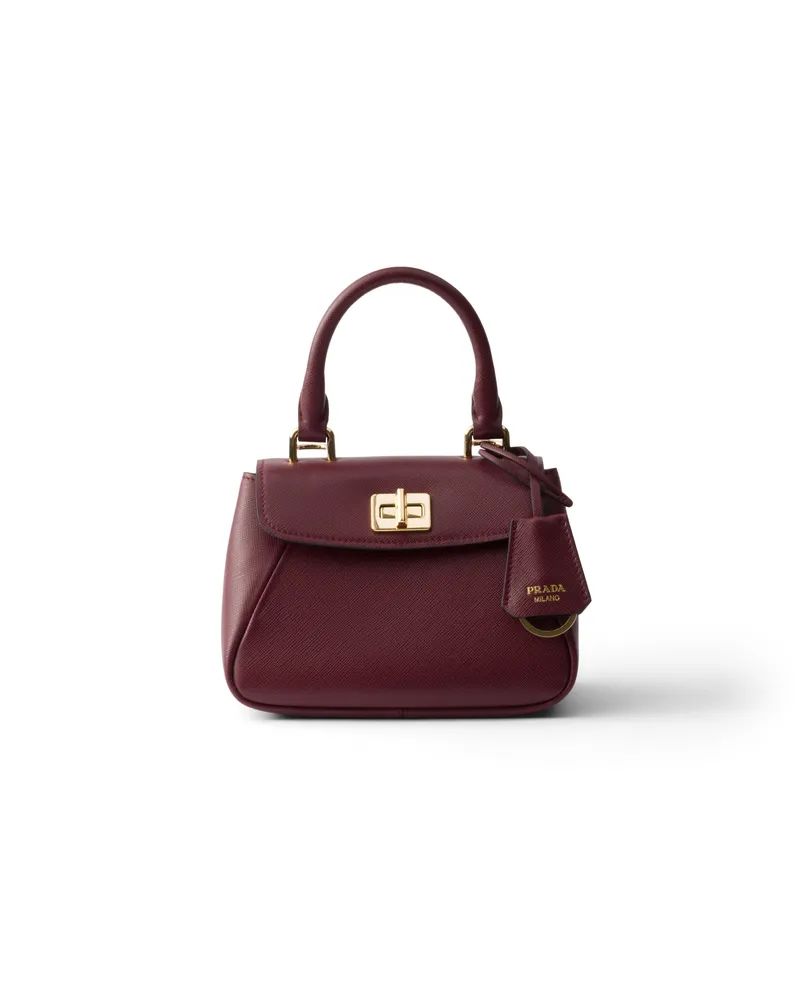 Prada Avoir Mini Handbag Aus Saffiano-leder, Damen, Burgundy Burgundy