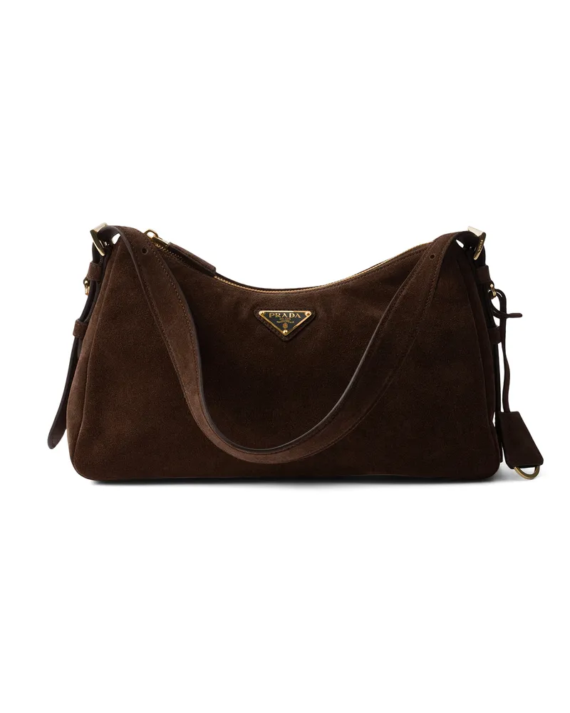 Prada Mittelgroße  Aimée Schultertasche Aus Wildleder, Damen, Dunkelbraun Dunkelbraun