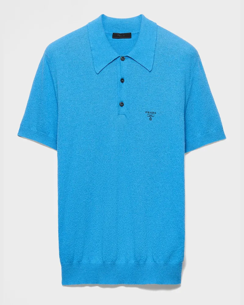 Prada Kurzärmliges Poloshirt aus Baumwolle Saphirblau