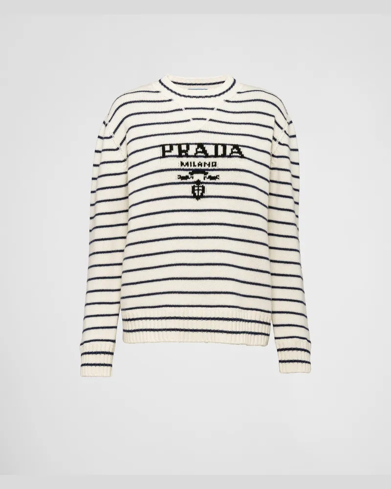 Prada Rundhalspullover aus Wolle und Kaschmir Weiss