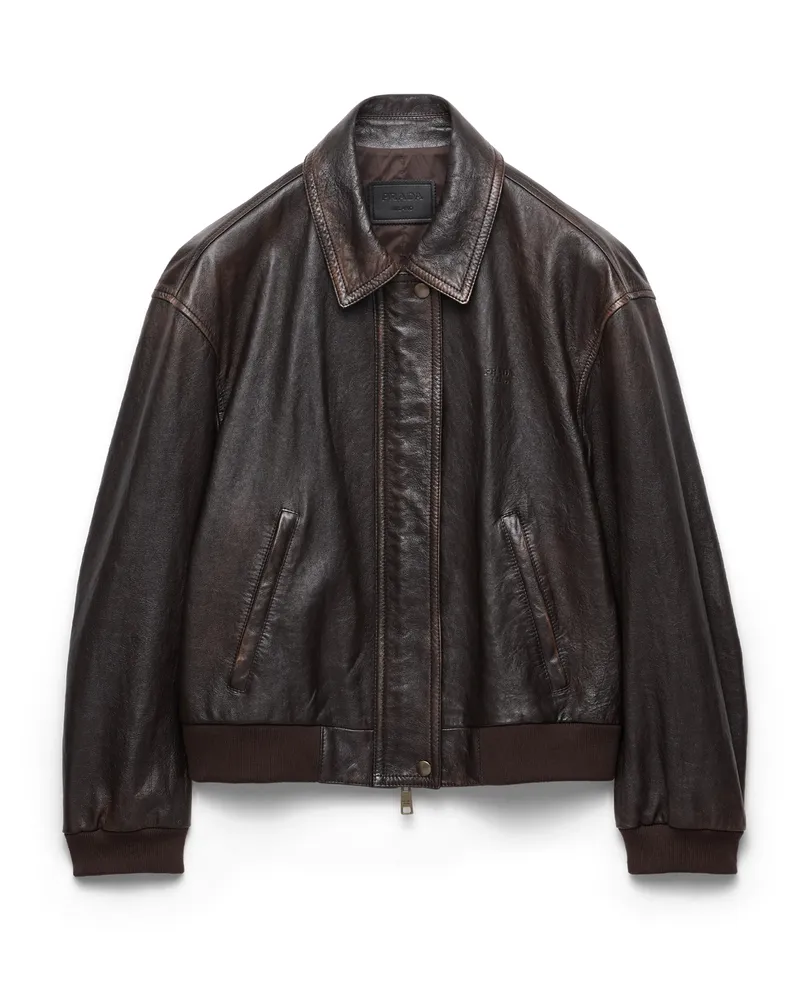 Prada Jacke Aus Nappa-leder, Damen, Dunkelbraun, Größe Dunkelbraun