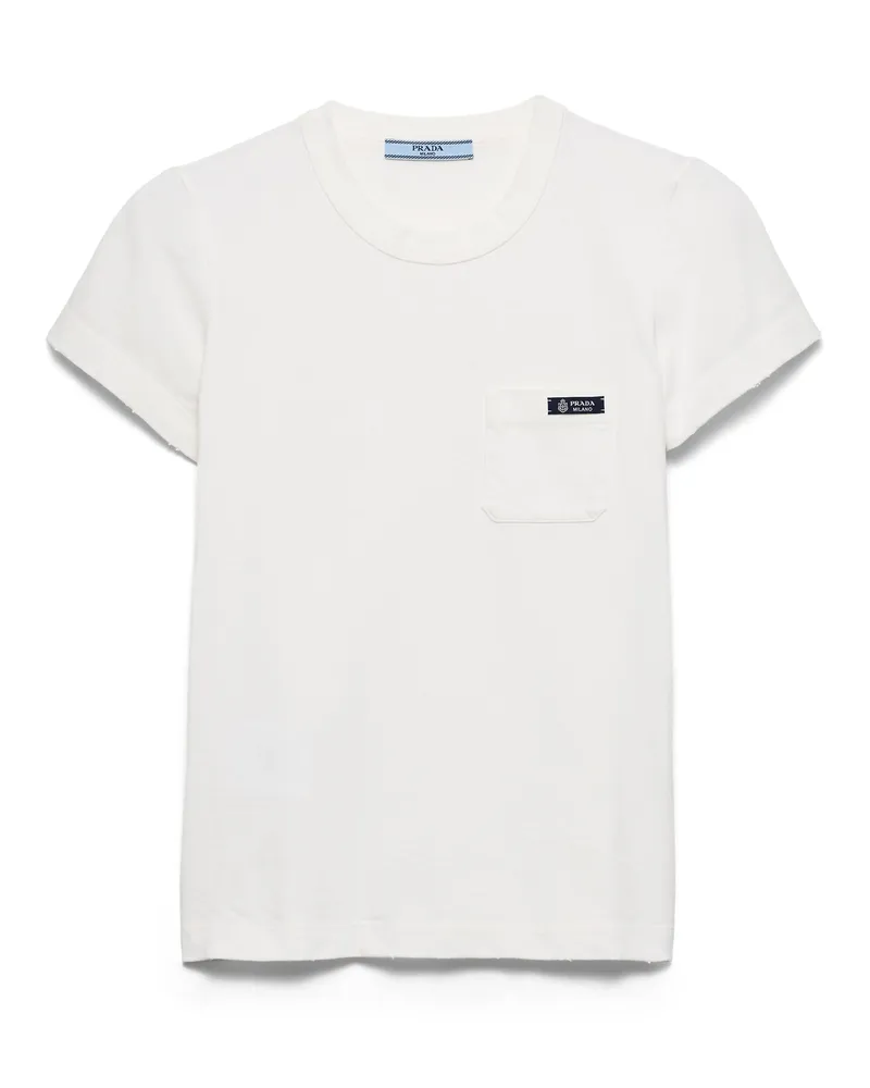Prada T-shirt Aus Jersey, Damen, Weiss, Größe Weiss