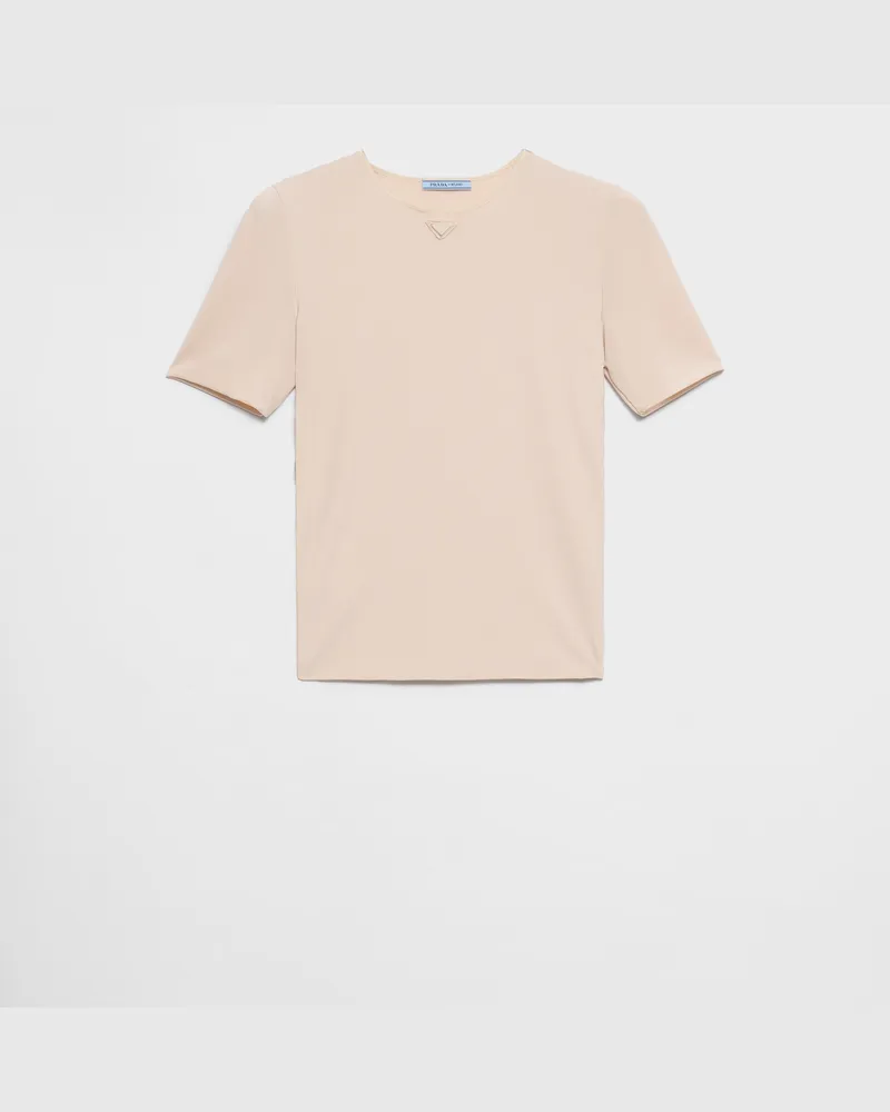 Prada Kurzärmliges T-Shirt aus Stretch-Stoff Cameo