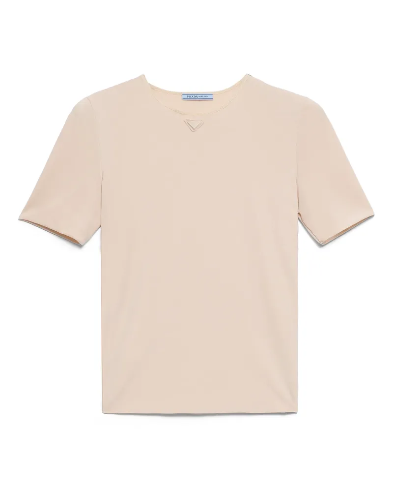 Prada Kurzärmliges T-shirt Aus Stretch-stoff, Damen, Cameo, Größe Cameo