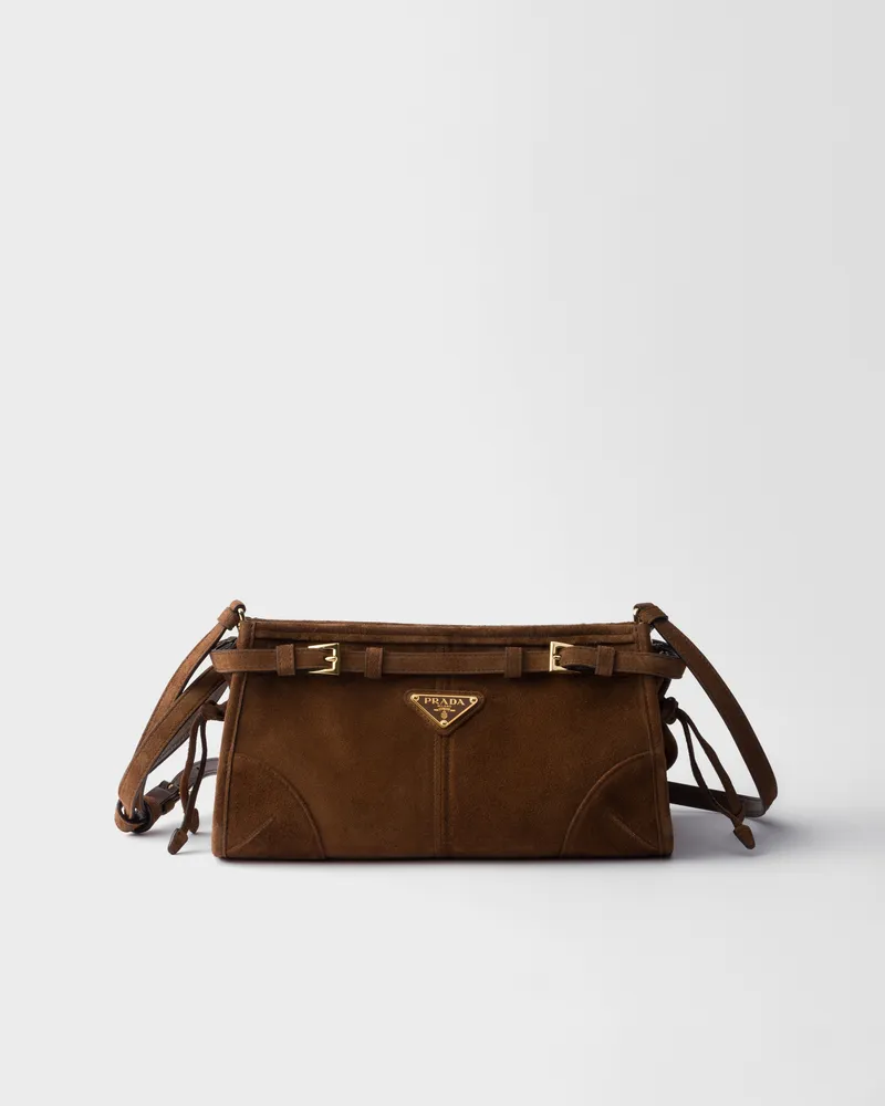 Prada Kleine  Bonnie Schultertasche aus Wildleder Kakaobraun