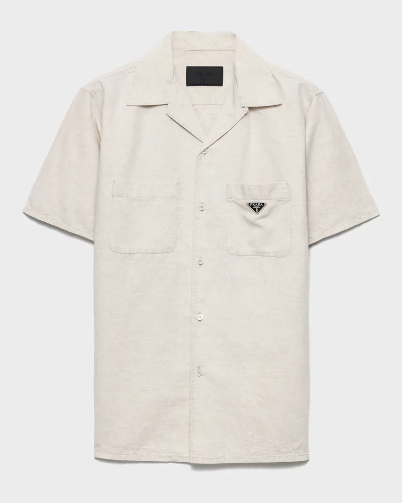 Prada Kurzärmliges Hemd aus Chambray Natur