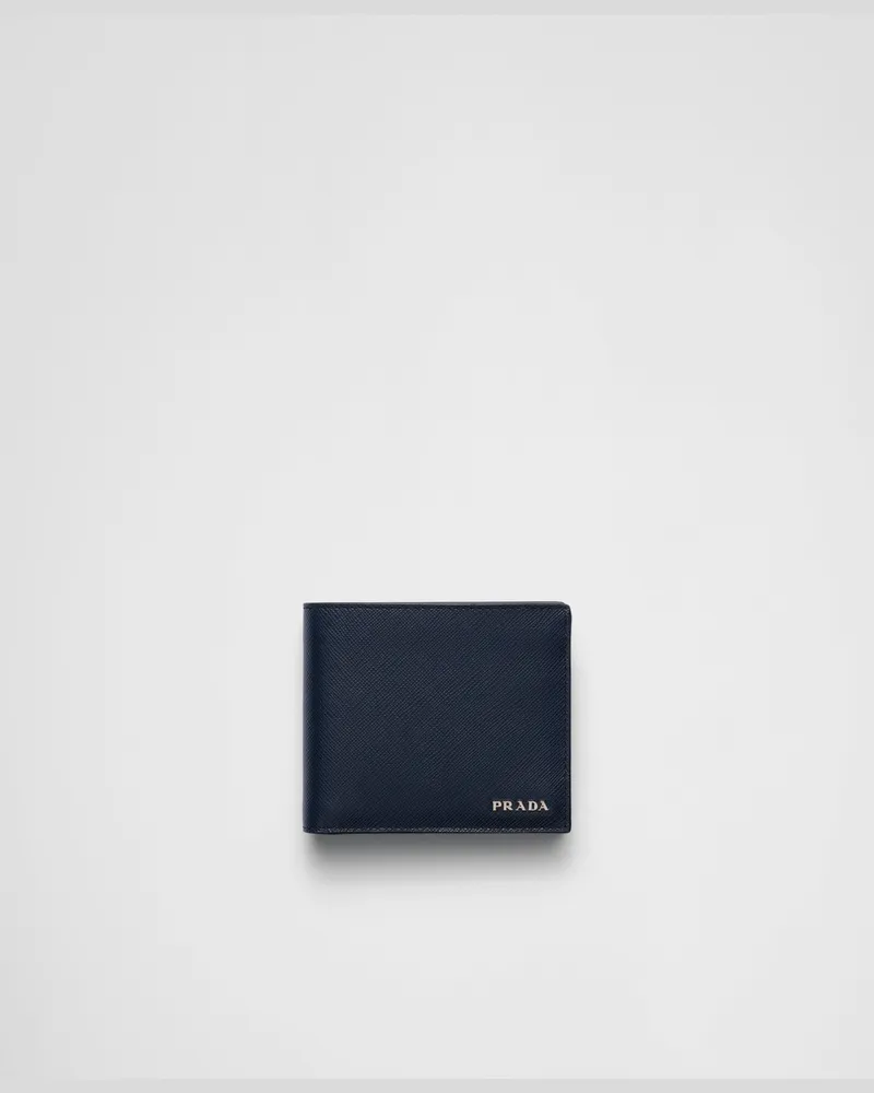 Prada Saffiano Leder Brieftasche mit Münzfach Ostseeblau