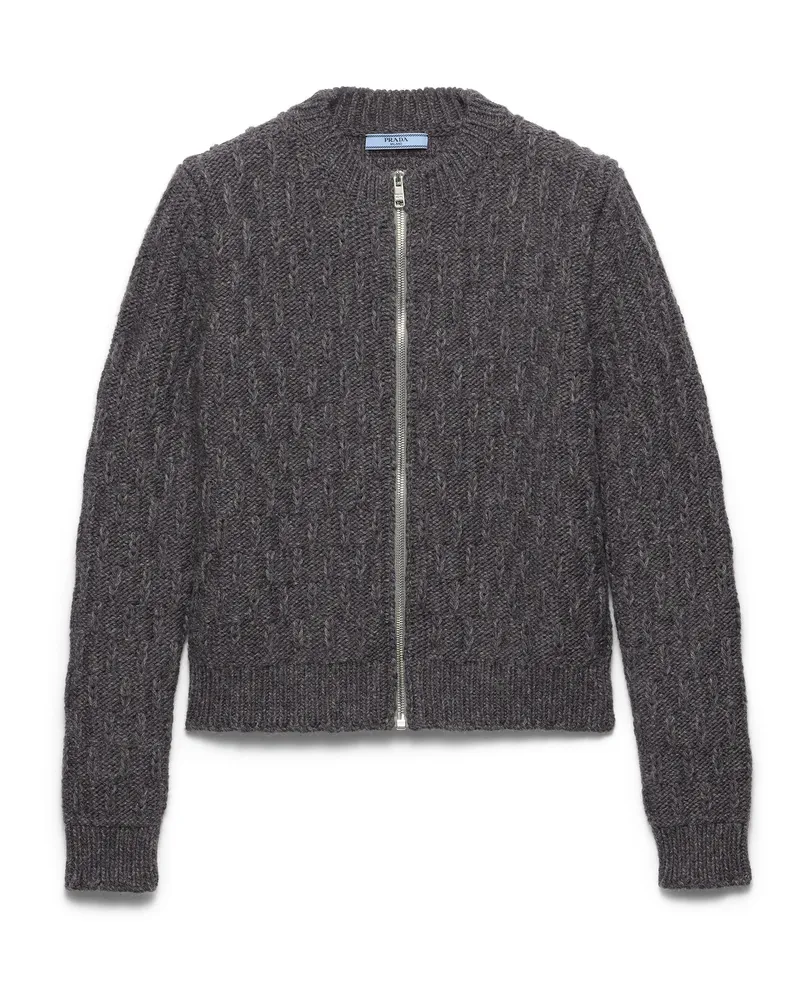Prada Strickjacke Aus Wolle Und Alpaka, Damen, Schiefergrau, Größe Schiefergrau