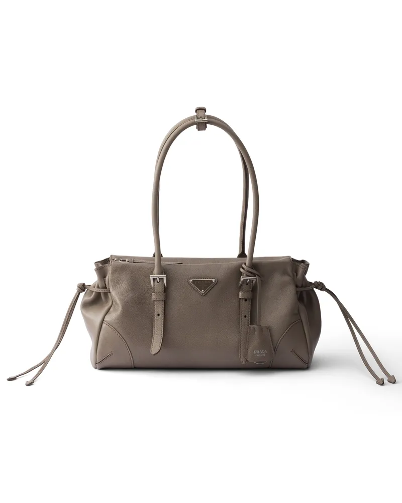 Prada Mittelgroße Tote Bag Aus Gealtertem Leder, Damen, Lehmgrau Lehmgrau