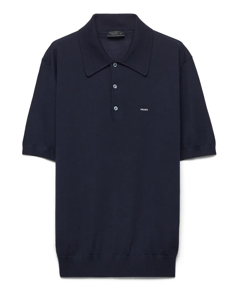 Prada Poloshirt Aus Superfine-wool, Herren, Blau, Größe Blau