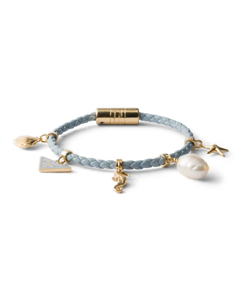Prada Geflochtenes Armband Mit Anhänger Aus Nappaleder, Damen, Himmelblau, Größe Himmelblau