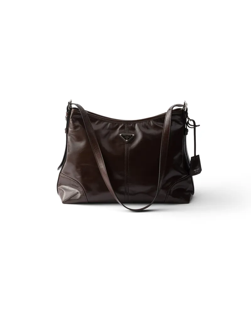 Prada Aimèe Large Leather Shoulder Bag, Damen, Dunkelbraun Dunkelbraun