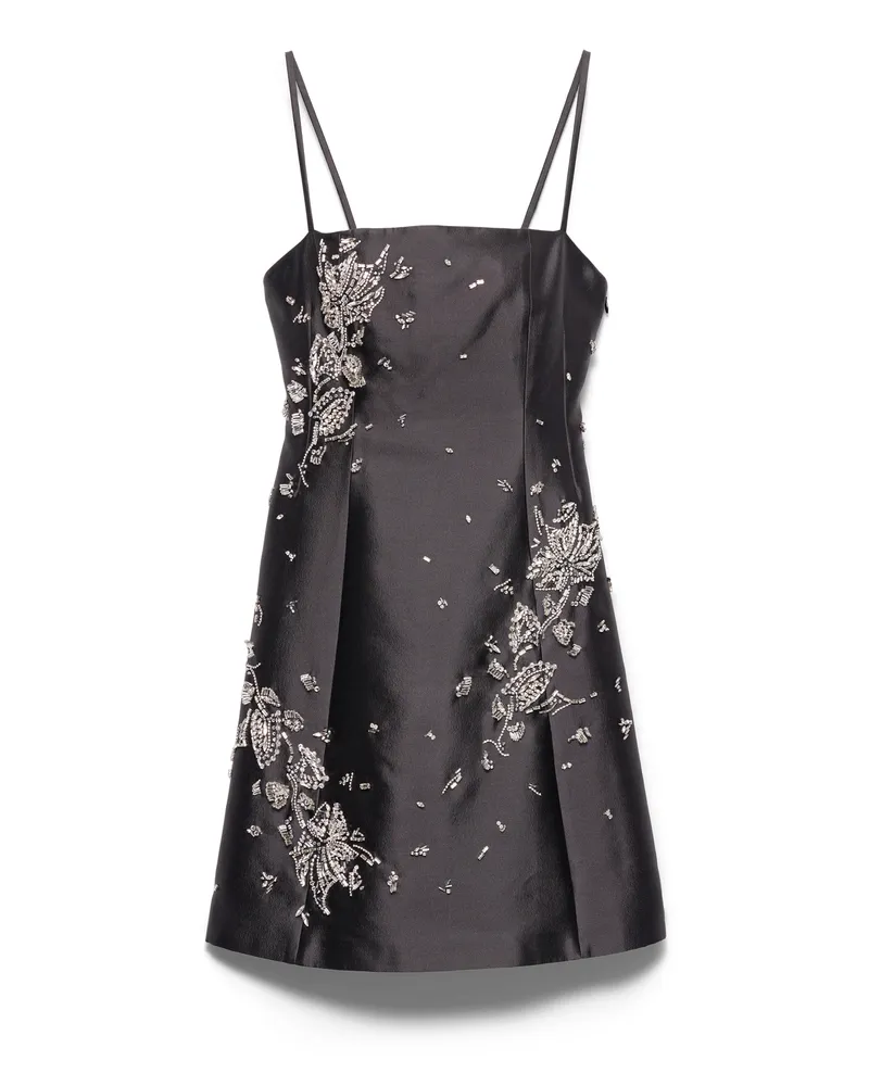 Prada Besticktes Minikleid Aus Seide Und Wolle, Damen, Grau, Größe Grau