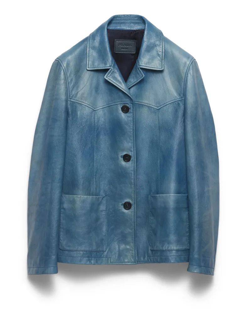 Prada Jacke Aus Nappa-leder, Damen, Fliegerblau, Größe Fliegerblau