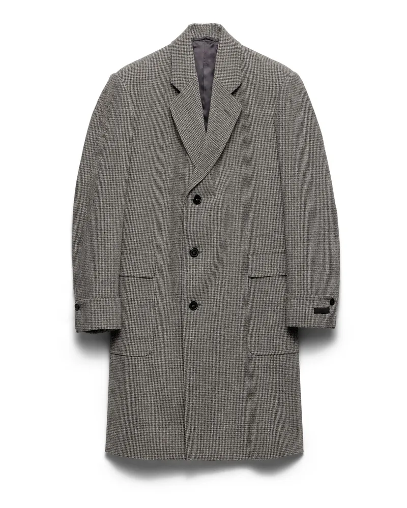 Prada Einreihiger Mantel Aus Wolle Mit Hahnentrittmuster, Herren, Schiefergrau, Größe Schiefergrau
