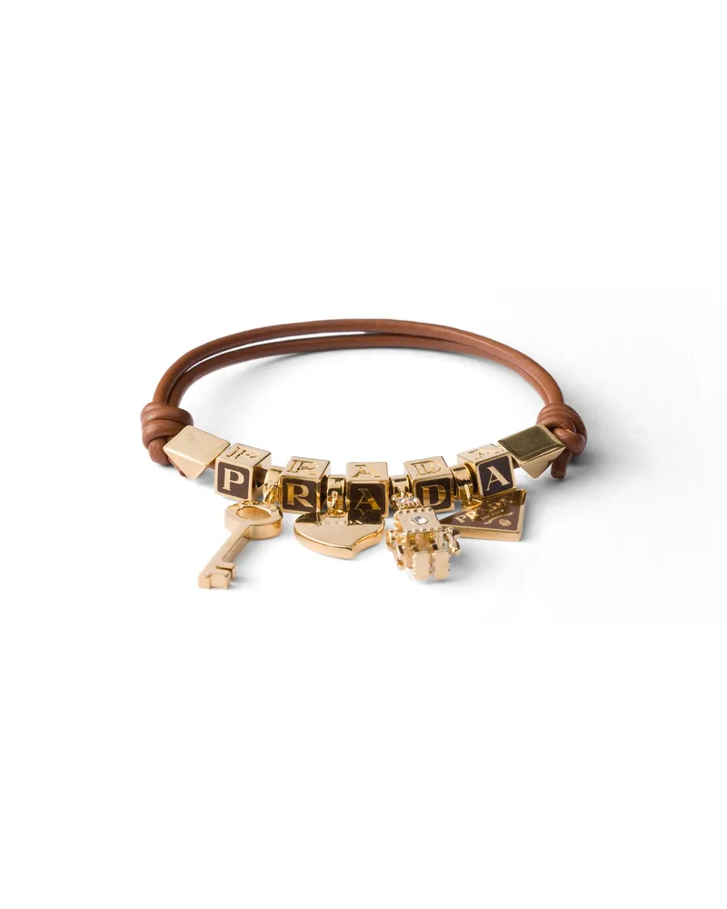 Prada Armband Aus Nappa-leder Und Metall, Damen, Cognac, Größe Cognac