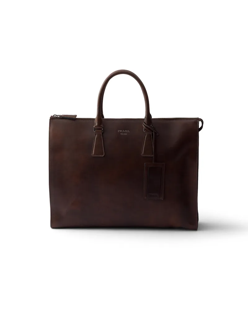 Prada Tote Bag Aus Leder, Herren, Kakaobraun Kakaobraun