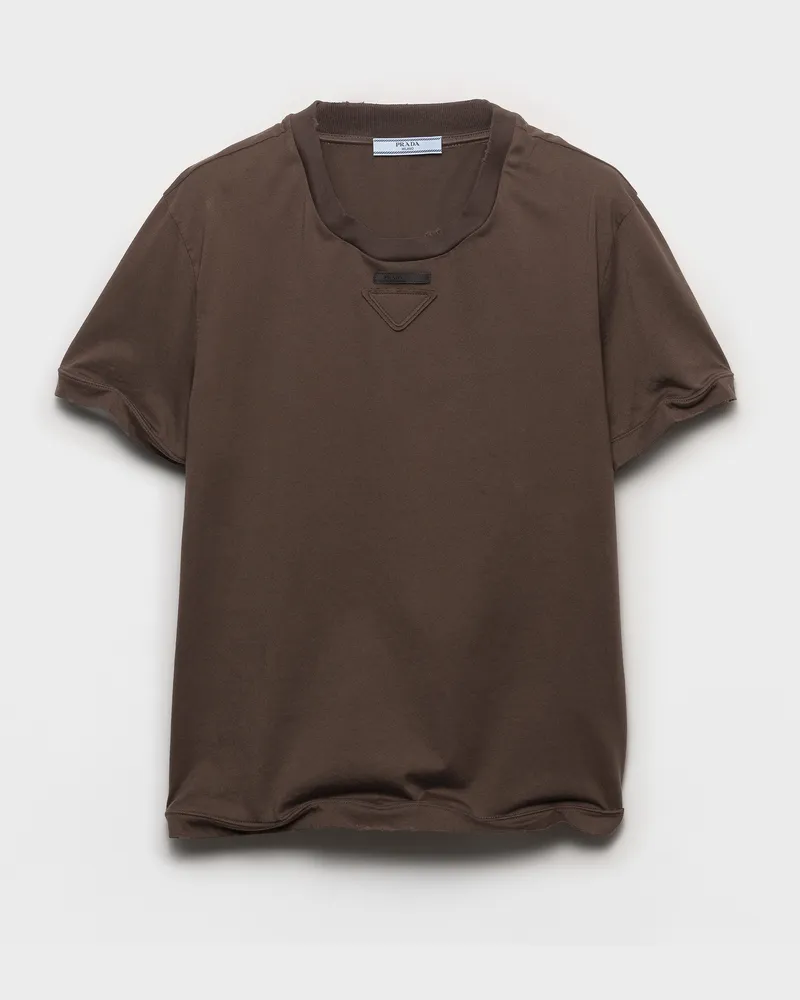 Prada T-Shirt aus Baumwolljersey Kakaobraun