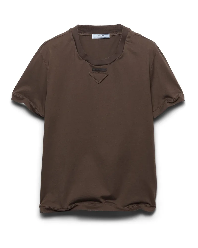 Prada T-shirt Aus Baumwolljersey, Damen, Kakaobraun, Größe Kakaobraun