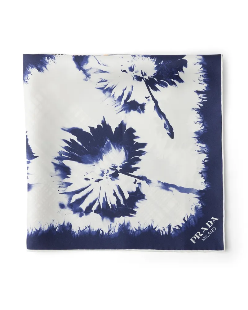 Prada Bedruckter Schal Aus Seiden-twill, 65x65, Damen, Blau/kalkweiss Blau