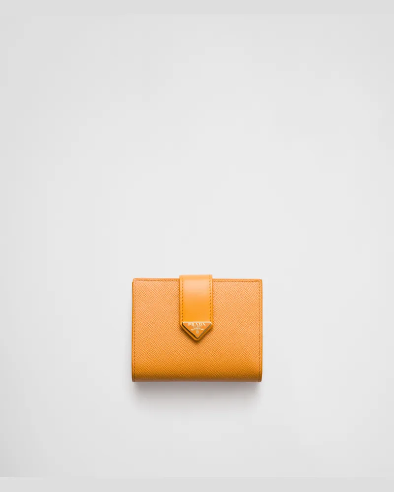 Prada Kleine Geldbörse aus Saffiano und Leder Bernstein