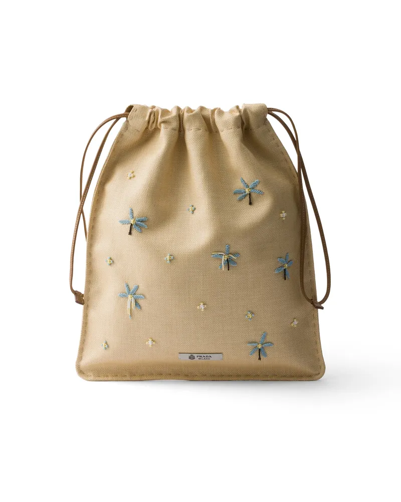 Prada Wish Pouch Aus Besticktem Canvas, Damen, Natur Natur