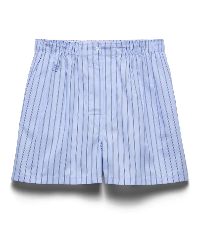 Prada Gestreifte Bermudas Aus Popeline, Damen, Astro-grau/blau, Größe Astro-grau