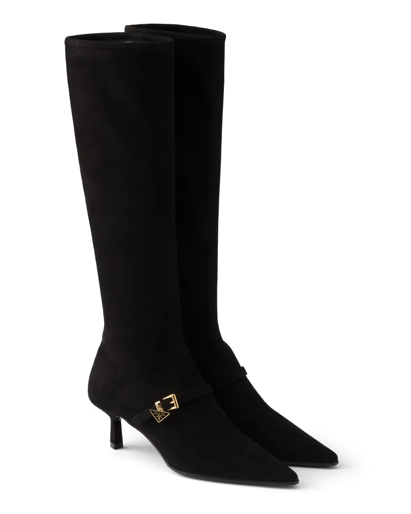 Prada Stiefel Aus Stretch-wildleder, Damen, Schwarz, Größe Schwarz