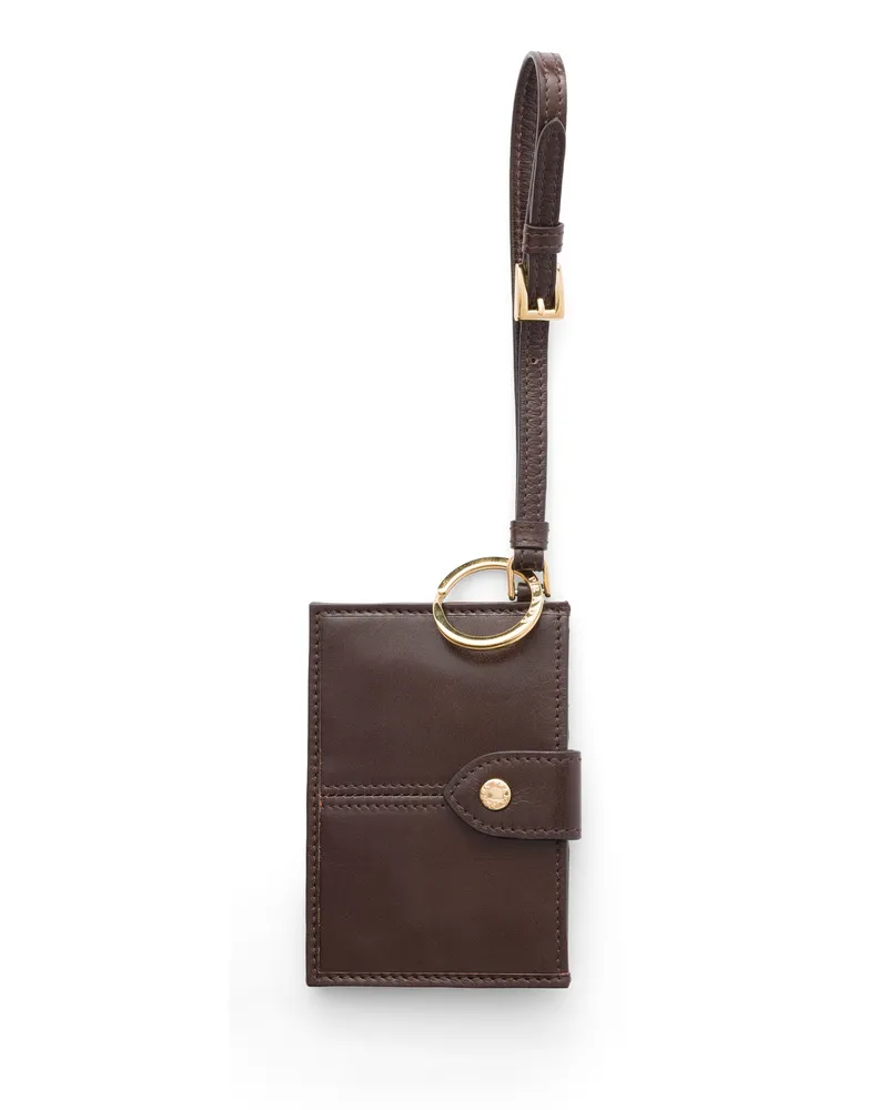 Prada Kartenetui Aus Leder, Damen, Dunkelbraun Dunkelbraun