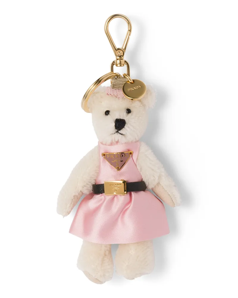 Prada Teddy-schlüsselanhänger, Damen, Weiss/alabasterrosa Weiss