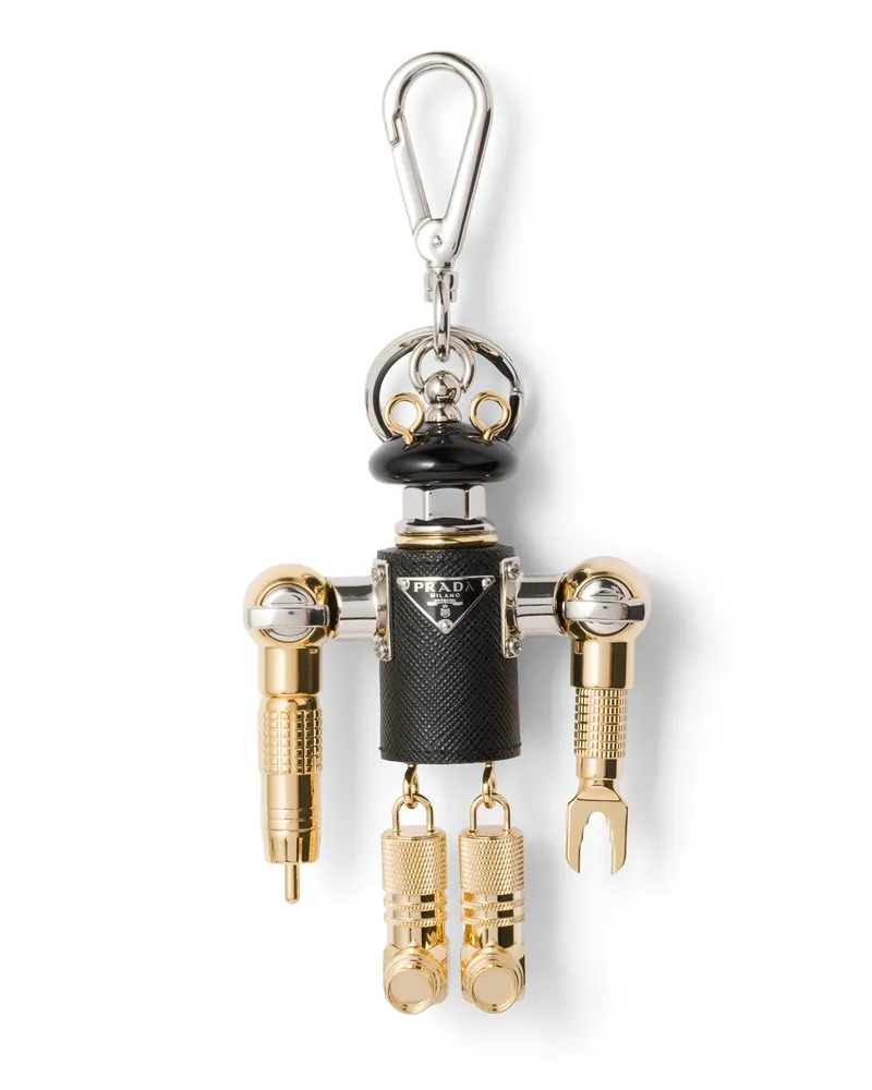 Prada Roboter-schlüsselanhänger Aus Saffiano-leder, Damen, Schwarz Schwarz