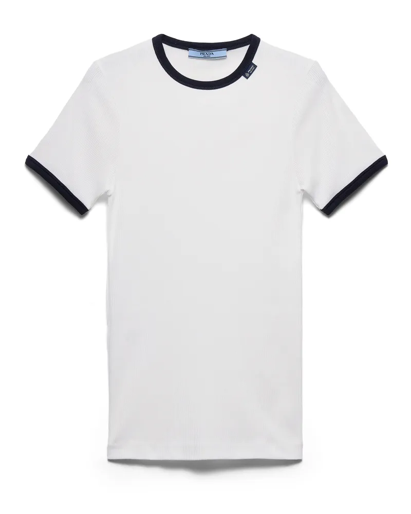 Prada Top Aus Rippstrick, Damen, Weiss/blau, Größe Weiss