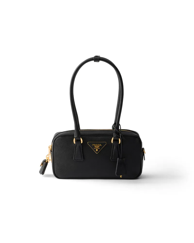 Prada Mini-bag Mit Tragegriff Aus Saffiano-leder, Damen, Schwarz Schwarz