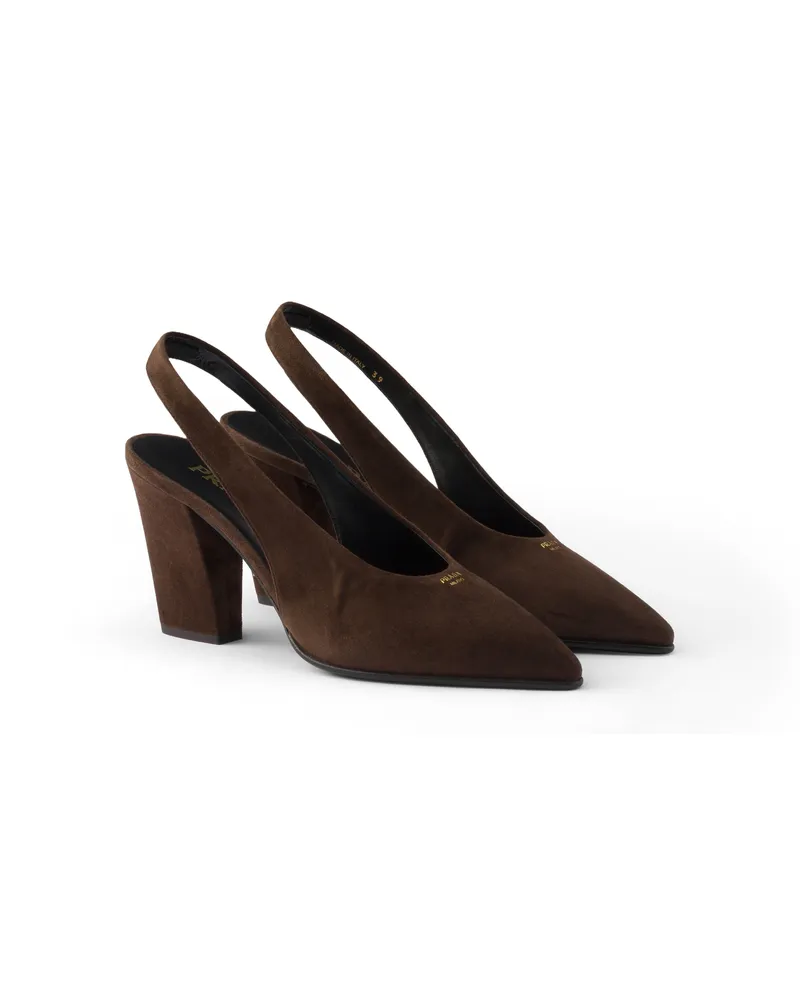 Prada Slingback-pumps Aus Wildleder, Damen, Dunkelbraun, Größe Dunkelbraun