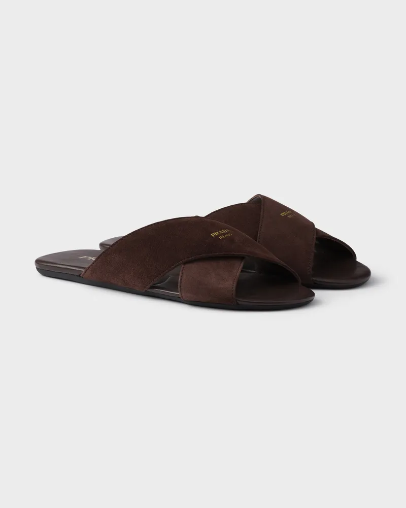 Prada Pantoletten aus Wildleder Dunkelbraun