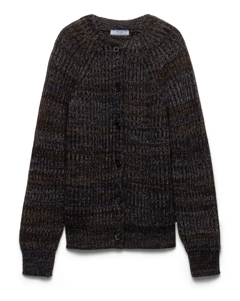 Prada Strickjacke Aus Mouliné-wolle, Damen, Dunkelbraun/marineblau, Größe Dunkelbraun