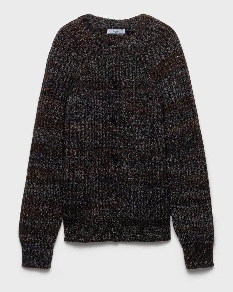 Prada Strickjacke aus Mouliné-Wolle Dunkelbraun