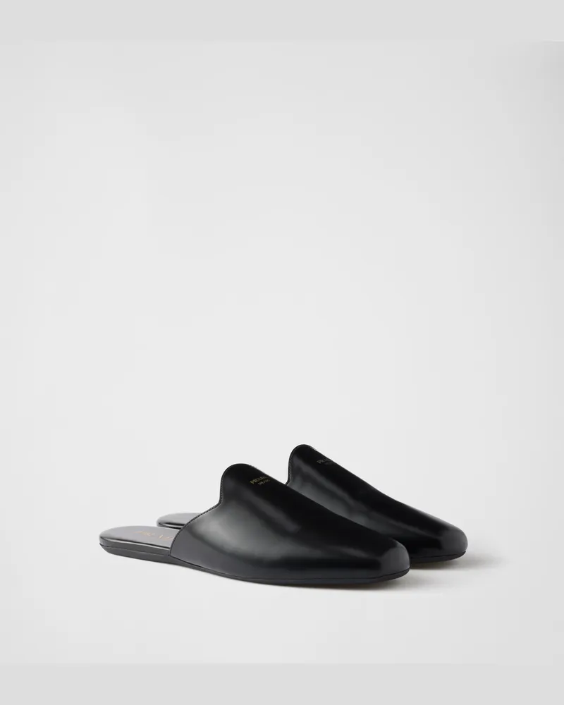 Prada Mules aus gebürstetem Leder Schwarz