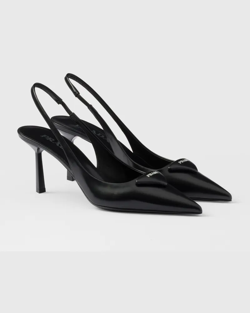 Prada Slingback-Pumps aus gebürstetem Leder Schwarz